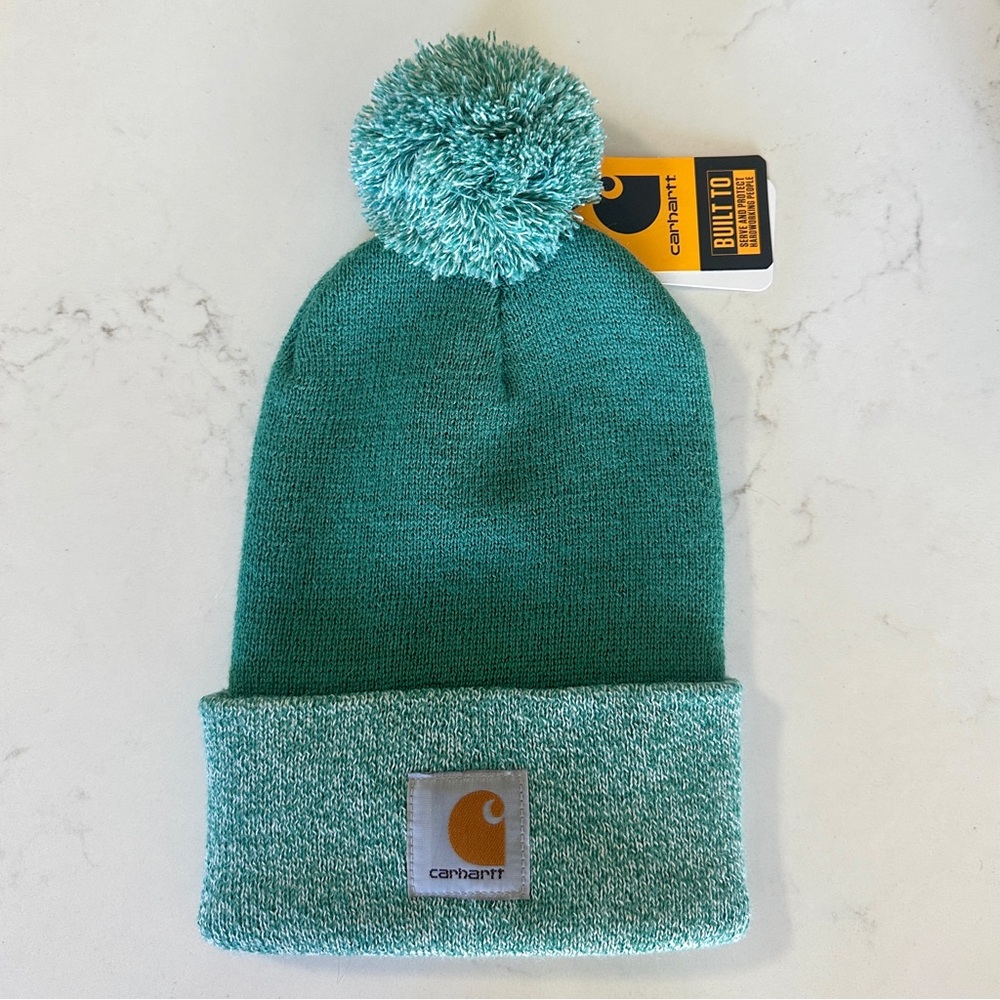 NWT Carhartt Green Pom Pom Beanie
